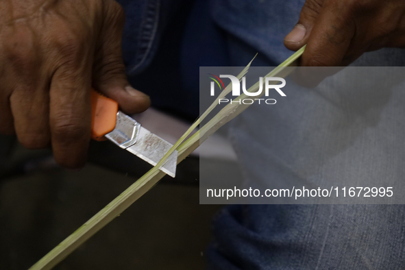 David Galicia, an artisan, cuts reeds for the repair, elaboration, and sale of stars of the animas in Mexico City, Mexico, on October 16, 20...