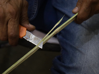 David Galicia, an artisan, cuts reeds for the repair, elaboration, and sale of stars of the animas in Mexico City, Mexico, on October 16, 20...