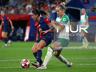 Aitana Bonmati and Eva Nystroem play during the match between FC Barcelona Women and Hammarby IF Women, corresponding to week 2 of group D o...