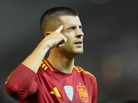 Alvaro Morata centre-forward of Spain and AC Milan celebrates after scoring his sides first goal during the UEFA Nations League 2024/25 Leag...