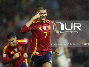 Alvaro Morata centre-forward of Spain and AC Milan celebrates after scoring his sides first goal during the UEFA Nations League 2024/25 Leag...