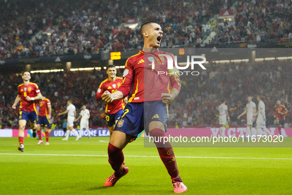 Alvaro Morata centre-forward of Spain and AC Milan celebrates after scoring his sides first goal during the UEFA Nations League 2024/25 Leag...