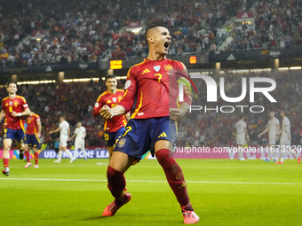 Alvaro Morata centre-forward of Spain and AC Milan celebrates after scoring his sides first goal during the UEFA Nations League 2024/25 Leag...