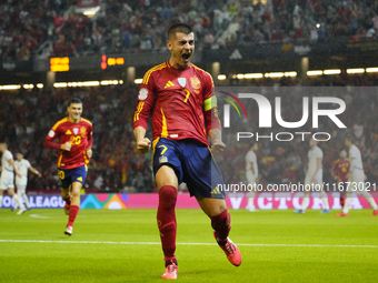 Alvaro Morata centre-forward of Spain and AC Milan celebrates after scoring his sides first goal during the UEFA Nations League 2024/25 Leag...