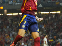 Alvaro Morata centre-forward of Spain and AC Milan celebrates after scoring his sides first goal during the UEFA Nations League 2024/25 Leag...