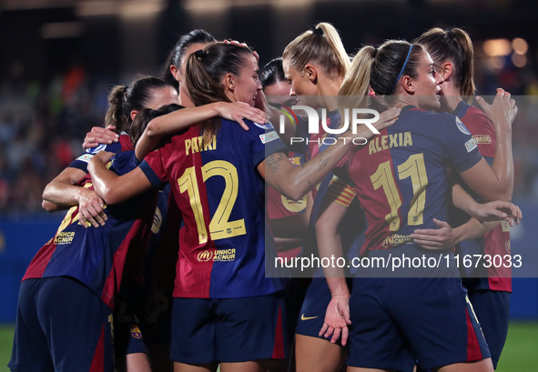 FC Barcelona players celebrate a goal during the match between FC Barcelona Women and Hammarby IF Women, corresponding to week 2 of group D...