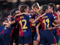 FC Barcelona players celebrate a goal during the match between FC Barcelona Women and Hammarby IF Women, corresponding to week 2 of group D...