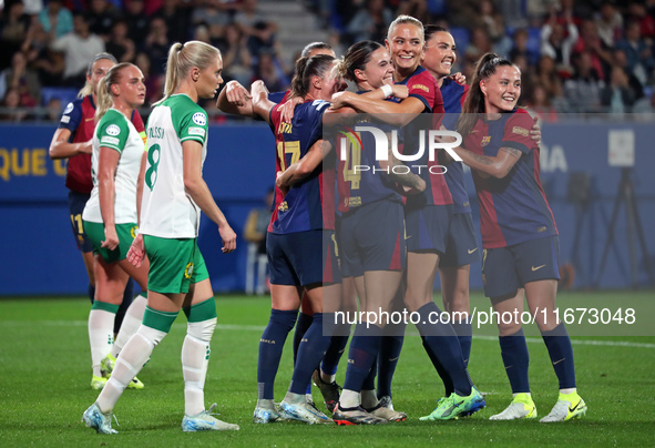 Maria Leon celebrates a goal during the match between FC Barcelona Women and Hammarby IF Women, corresponding to week 2 of group D of the UE...