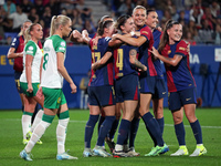 Maria Leon celebrates a goal during the match between FC Barcelona Women and Hammarby IF Women, corresponding to week 2 of group D of the UE...