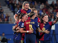 Maria Leon celebrates a goal during the match between FC Barcelona Women and Hammarby IF Women, corresponding to week 2 of group D of the UE...