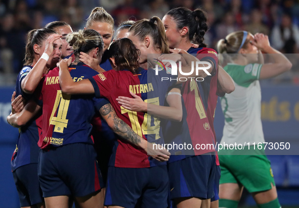 FC Barcelona players celebrate a goal during the match between FC Barcelona Women and Hammarby IF Women, corresponding to week 2 of group D...