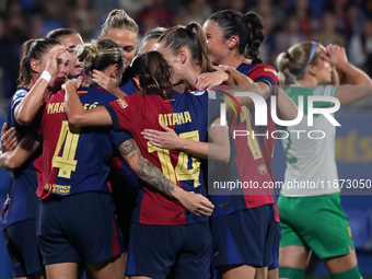 FC Barcelona players celebrate a goal during the match between FC Barcelona Women and Hammarby IF Women, corresponding to week 2 of group D...