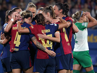 FC Barcelona players celebrate a goal during the match between FC Barcelona Women and Hammarby IF Women, corresponding to week 2 of group D...