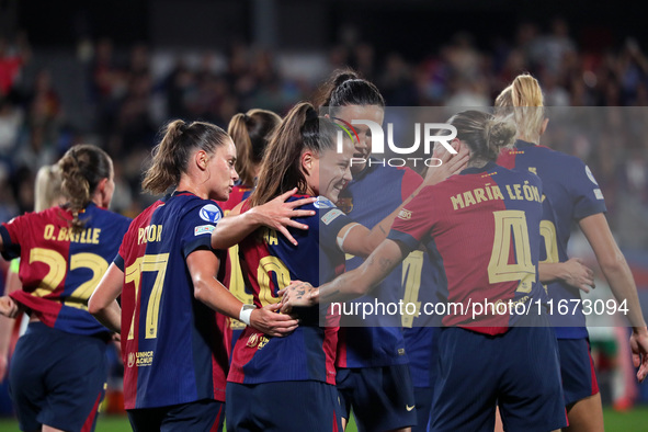 Claudia Pina celebrates a goal during the match between FC Barcelona Women and Hammarby IF Women, corresponding to week 2 of group D of the...