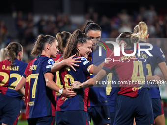 Claudia Pina celebrates a goal during the match between FC Barcelona Women and Hammarby IF Women, corresponding to week 2 of group D of the...