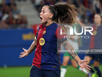 Claudia Pina celebrates a goal during the match between FC Barcelona Women and Hammarby IF Women, corresponding to week 2 of group D of the...