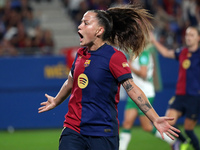 Claudia Pina celebrates a goal during the match between FC Barcelona Women and Hammarby IF Women, corresponding to week 2 of group D of the...