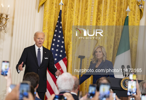 President Joe Biden and First Lady Jill Biden deliver remarks at an Italian American Heritage Month Reception at the White House in Washingt...