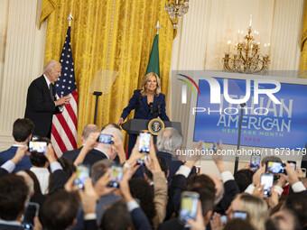 President Joe Biden and First Lady Jill Biden deliver remarks at an Italian American Heritage Month Reception at the White House in Washingt...