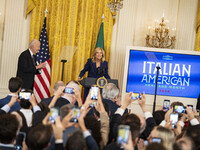 President Joe Biden and First Lady Jill Biden deliver remarks at an Italian American Heritage Month Reception at the White House in Washingt...