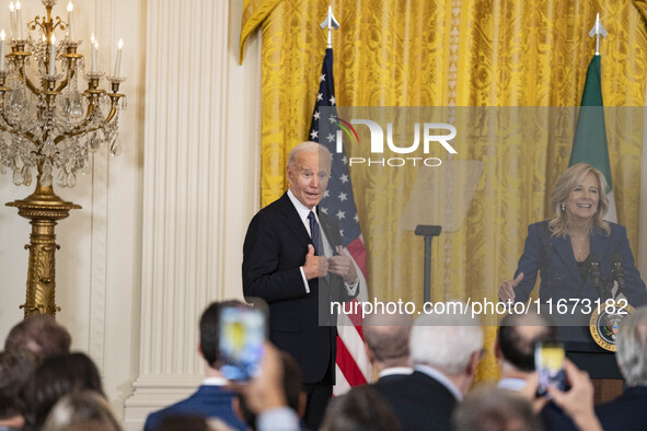 President Joe Biden and First Lady Jill Biden deliver remarks at an Italian American Heritage Month Reception at the White House in Washingt...