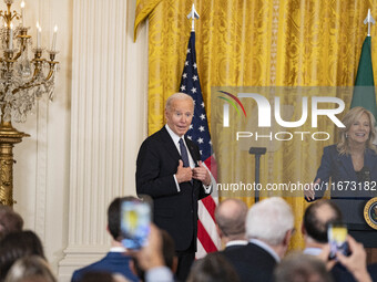 President Joe Biden and First Lady Jill Biden deliver remarks at an Italian American Heritage Month Reception at the White House in Washingt...