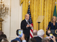 President Joe Biden and First Lady Jill Biden deliver remarks at an Italian American Heritage Month Reception at the White House in Washingt...