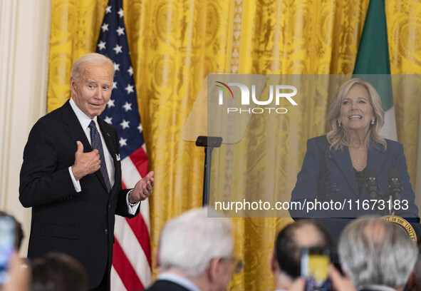 President Joe Biden and First Lady Jill Biden deliver remarks at an Italian American Heritage Month Reception at the White House in Washingt...