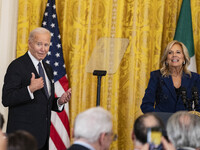 President Joe Biden and First Lady Jill Biden deliver remarks at an Italian American Heritage Month Reception at the White House in Washingt...