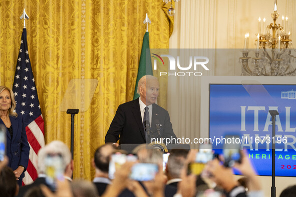 President Joe Biden and First Lady Jill Biden deliver remarks at an Italian American Heritage Month Reception at the White House in Washingt...