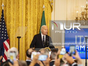 President Joe Biden and First Lady Jill Biden deliver remarks at an Italian American Heritage Month Reception at the White House in Washingt...