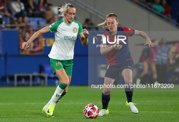 Ellen Wangerheim and Keira Walsh play during the match between FC Barcelona Women and Hammarby IF Women, corresponding to week 2 of group D...