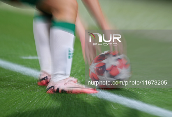 The official ball of the UEFA Women's Champions League is present during the match between FC Barcelona Women and Hammarby IF Women, corresp...