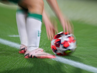 The official ball of the UEFA Women's Champions League is present during the match between FC Barcelona Women and Hammarby IF Women, corresp...