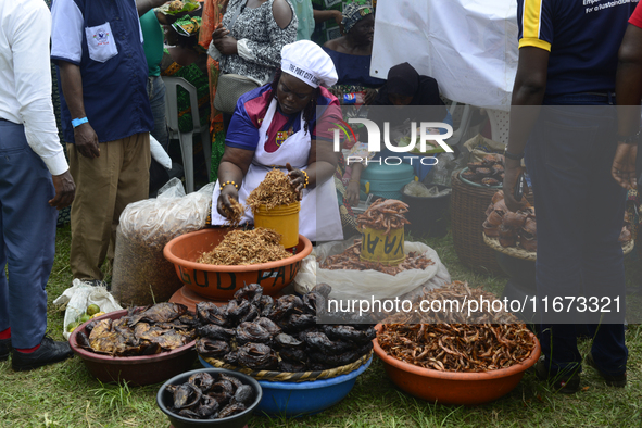 A woman measures crayfish as the Lagos State Ministry of Agriculture and Food Systems concludes activities marking the 2024 World Food Day,...