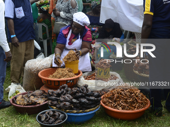 A woman measures crayfish as the Lagos State Ministry of Agriculture and Food Systems concludes activities marking the 2024 World Food Day,...