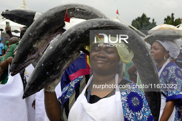 Farmers display their produce as the Lagos State Ministry of Agriculture and Food Systems concludes activities marking the 2024 World Food D...