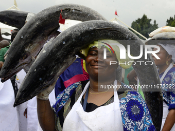 Farmers display their produce as the Lagos State Ministry of Agriculture and Food Systems concludes activities marking the 2024 World Food D...