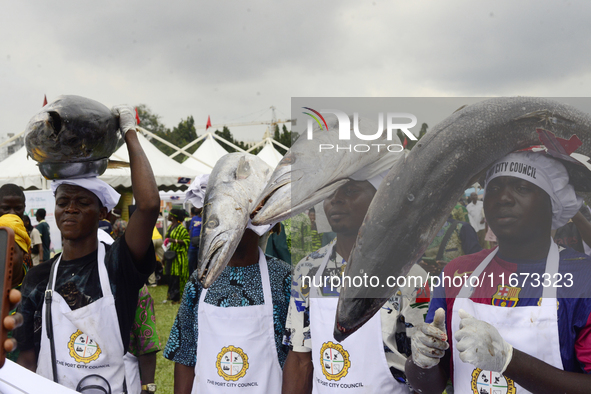 Farmers display their produce as the Lagos State Ministry of Agriculture and Food Systems concludes activities marking the 2024 World Food D...