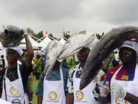 Farmers display their produce as the Lagos State Ministry of Agriculture and Food Systems concludes activities marking the 2024 World Food D...