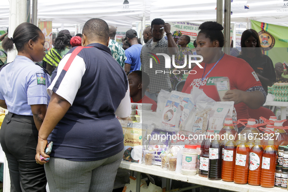 Farmers display their produce as the Lagos State Ministry of Agriculture and Food Systems concludes activities marking the 2024 World Food D...