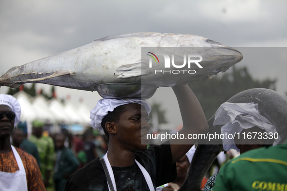 Farmers display their produce as the Lagos State Ministry of Agriculture and Food Systems concludes activities marking the 2024 World Food D...