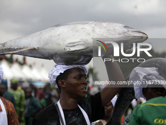 Farmers display their produce as the Lagos State Ministry of Agriculture and Food Systems concludes activities marking the 2024 World Food D...