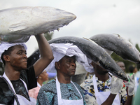 Farmers display their produce as the Lagos State Ministry of Agriculture and Food Systems concludes activities marking the 2024 World Food D...