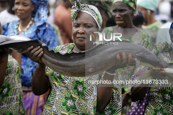 Farmers display their produce as the Lagos State Ministry of Agriculture and Food Systems concludes activities marking the 2024 World Food D...