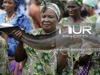 Farmers display their produce as the Lagos State Ministry of Agriculture and Food Systems concludes activities marking the 2024 World Food D...