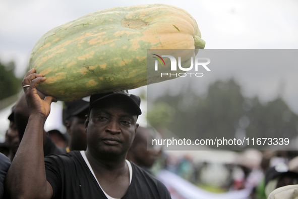 Farmers display their produce as the Lagos State Ministry of Agriculture and Food Systems concludes activities marking the 2024 World Food D...