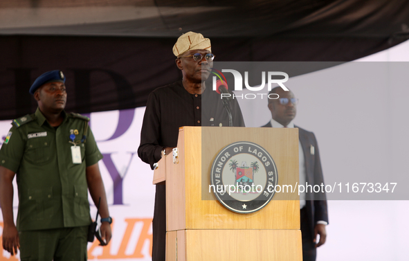 Babajide Sanwo-Olu, Governor of Lagos State, speaks to the farmers as the Lagos State Ministry of Agriculture and Food Systems concludes act...