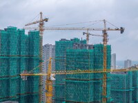 A real estate project is under construction in Qingjiangpu District, Huai'an City, Jiangsu Province, China, on October 17, 2024. (