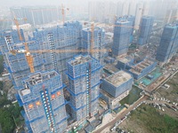 An aerial view shows a building under construction in Hangzhou, China, on October 17, 2024. (